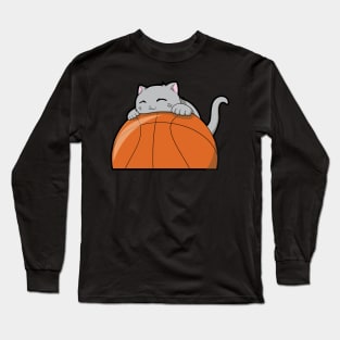 Cute Cat Hugging A Basketball Long Sleeve T-Shirt